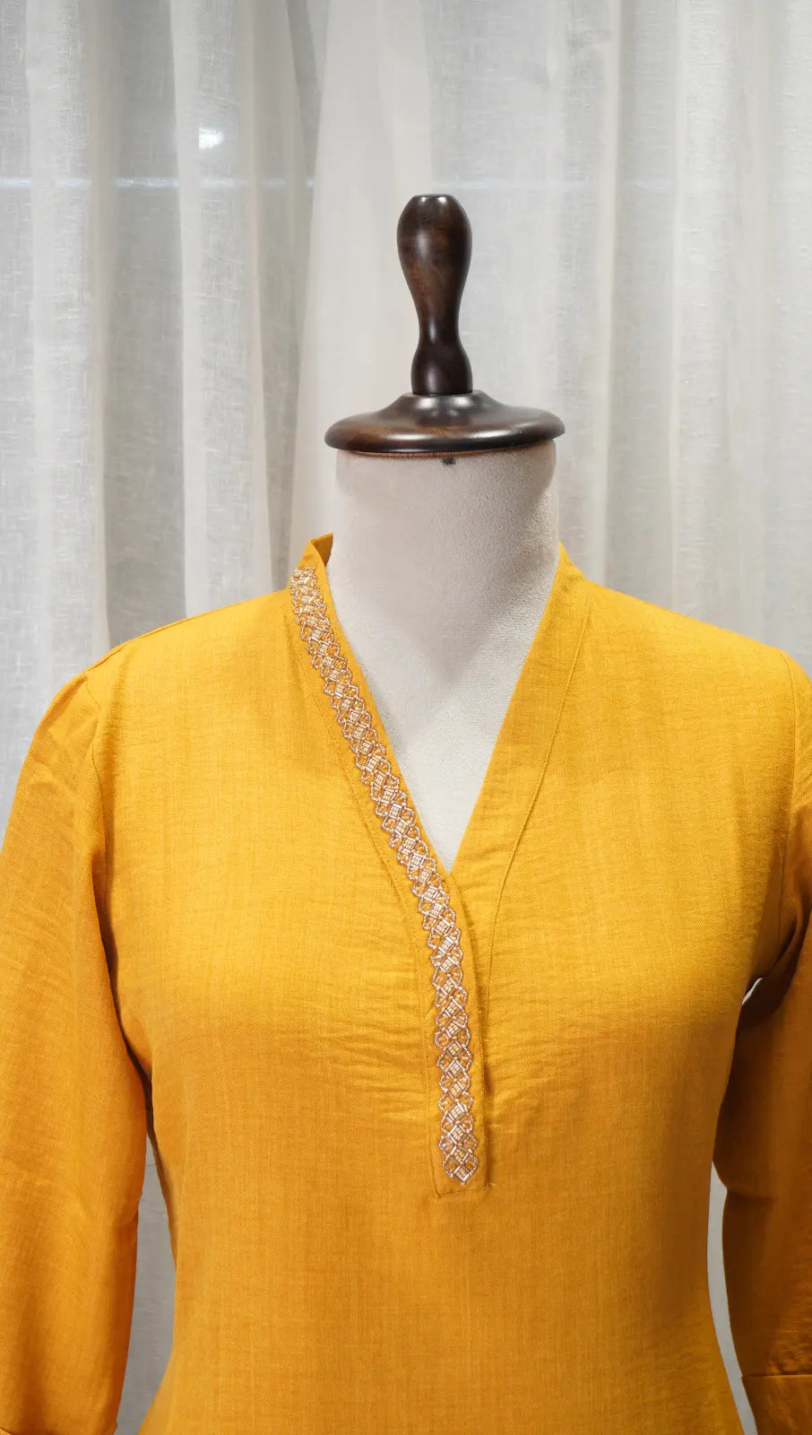 Sunshine Yellow Linen Kurta Set with Neck Work