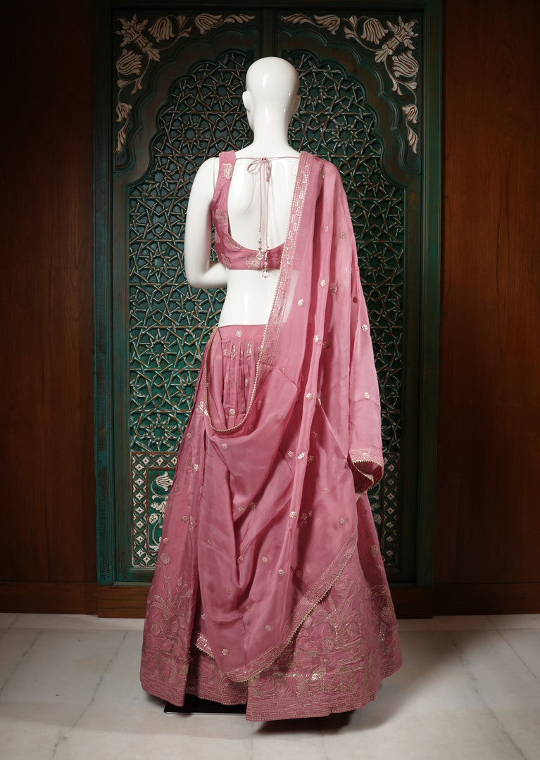 Dusty Pink Embroidered Lehenga Choli