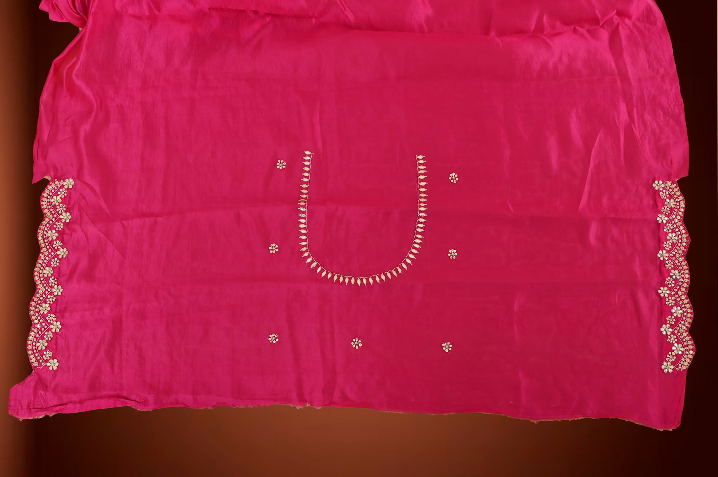 Royal Radiance Pink Tassar Crepe Saree with Gota Patti & Pearl Work