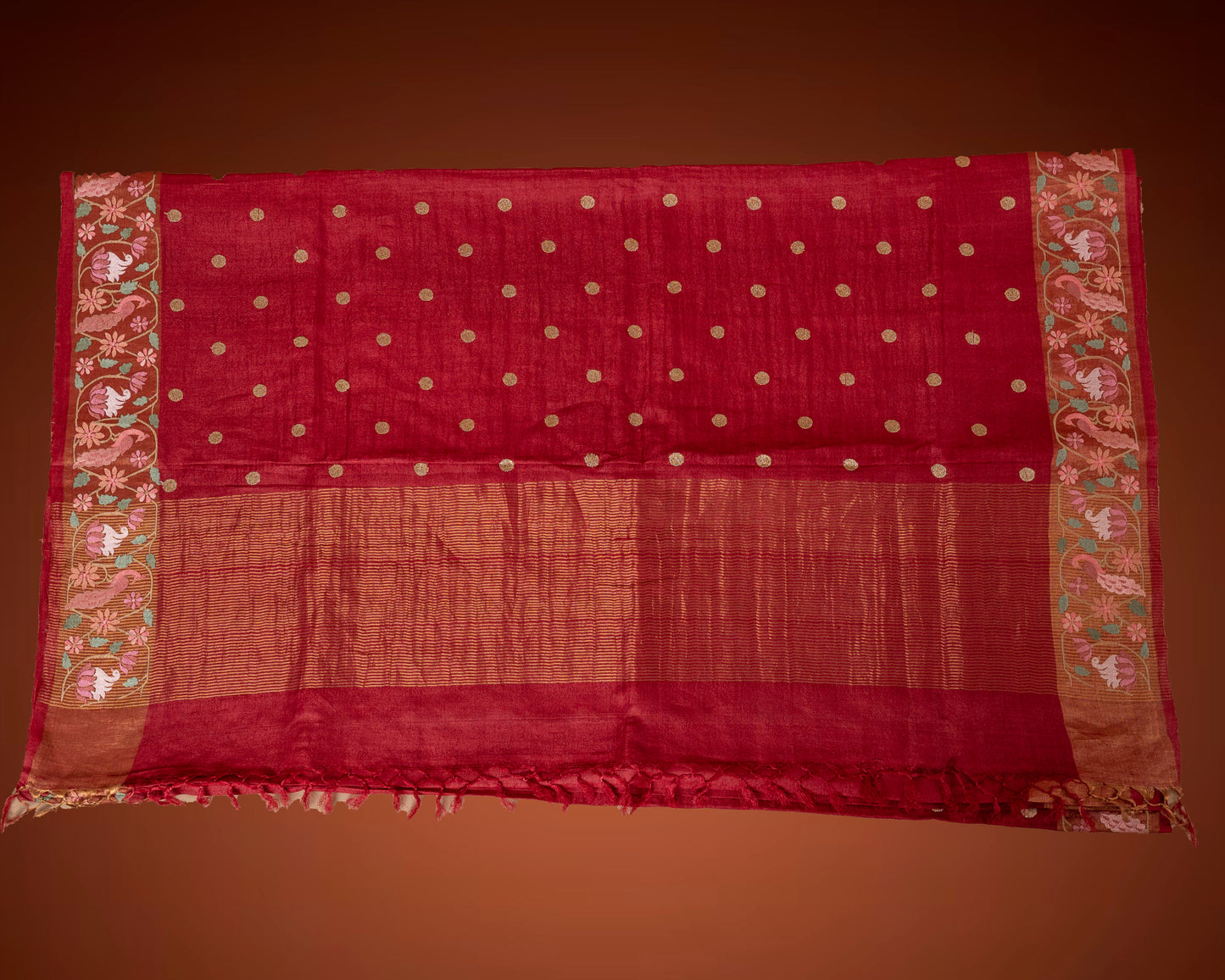 Elegant Maroon Tassar Silk Saree with Resham Embroidery & White Blouse