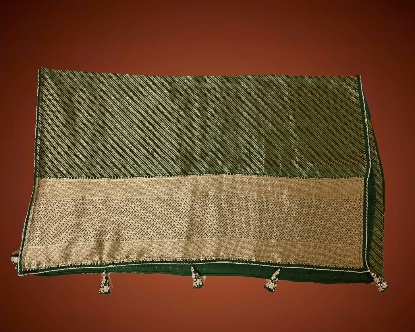 Royal Bottle Green Brocade Saree with Gota Patti Ready Blouse