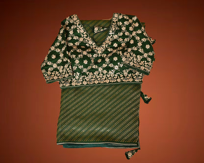 Royal Bottle Green Brocade Saree with Gota Patti Ready Blouse