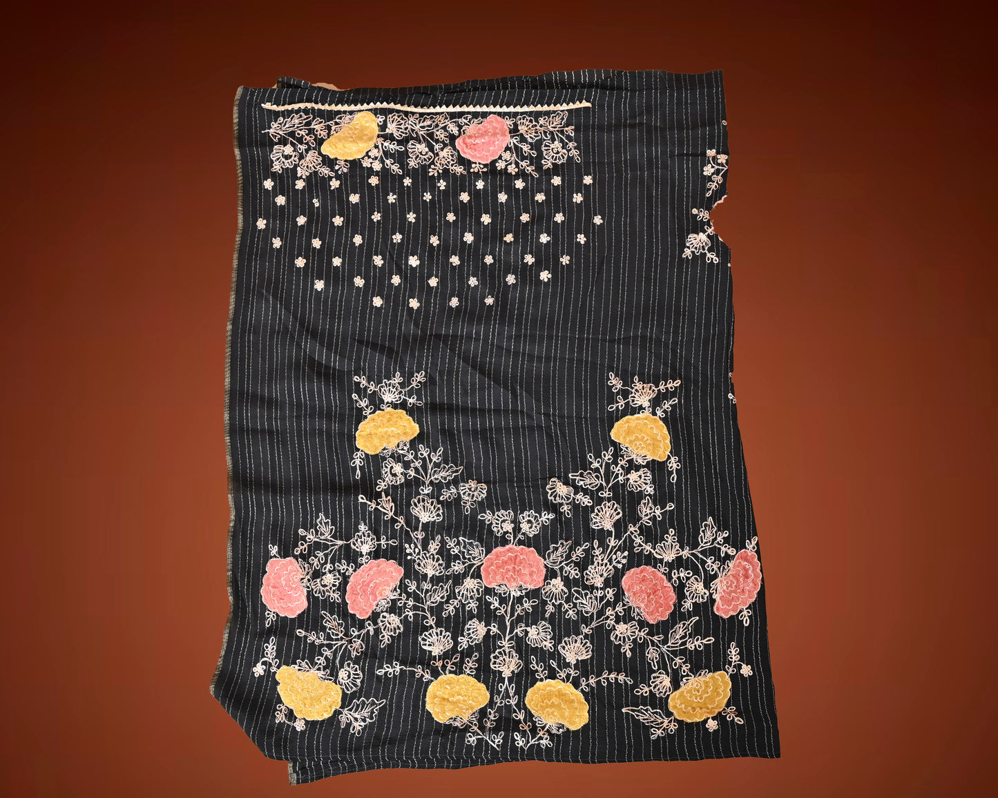 Black Pure Chiffon Saree with Aari Work and Zari Border