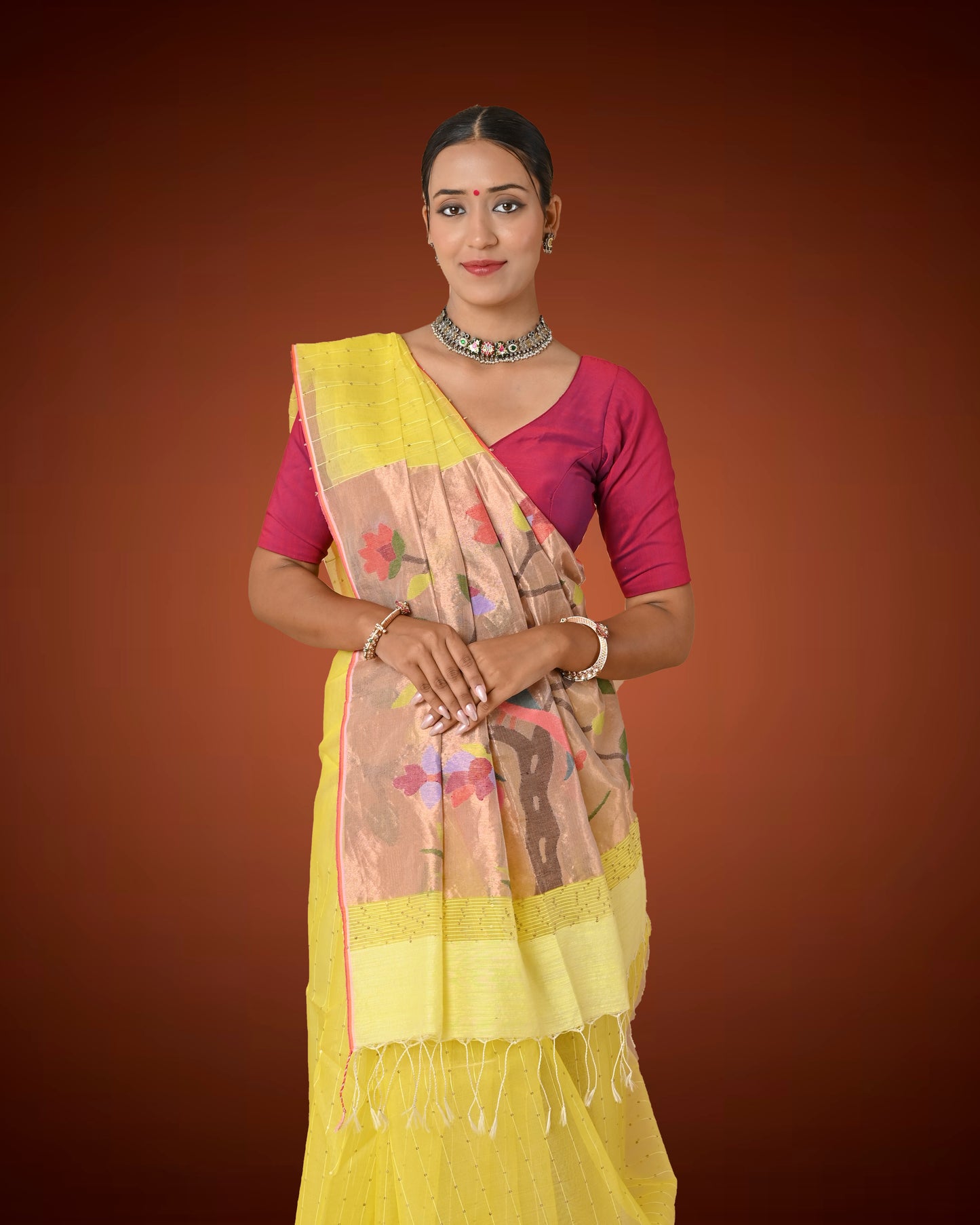 Pastel Yellow Kosa Silk Saree with Woven Pallu