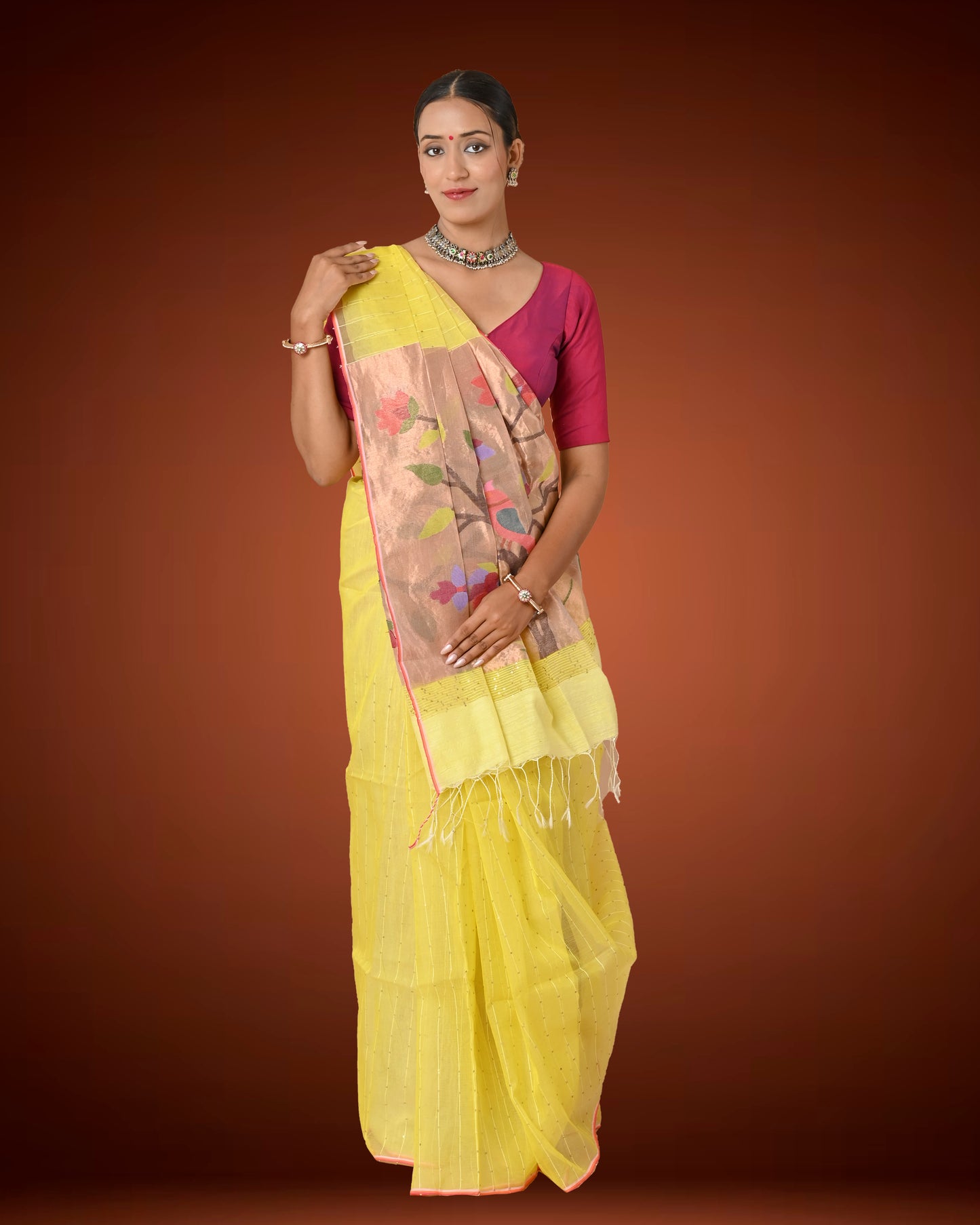 Pastel Yellow Kosa Silk Saree with Woven Pallu