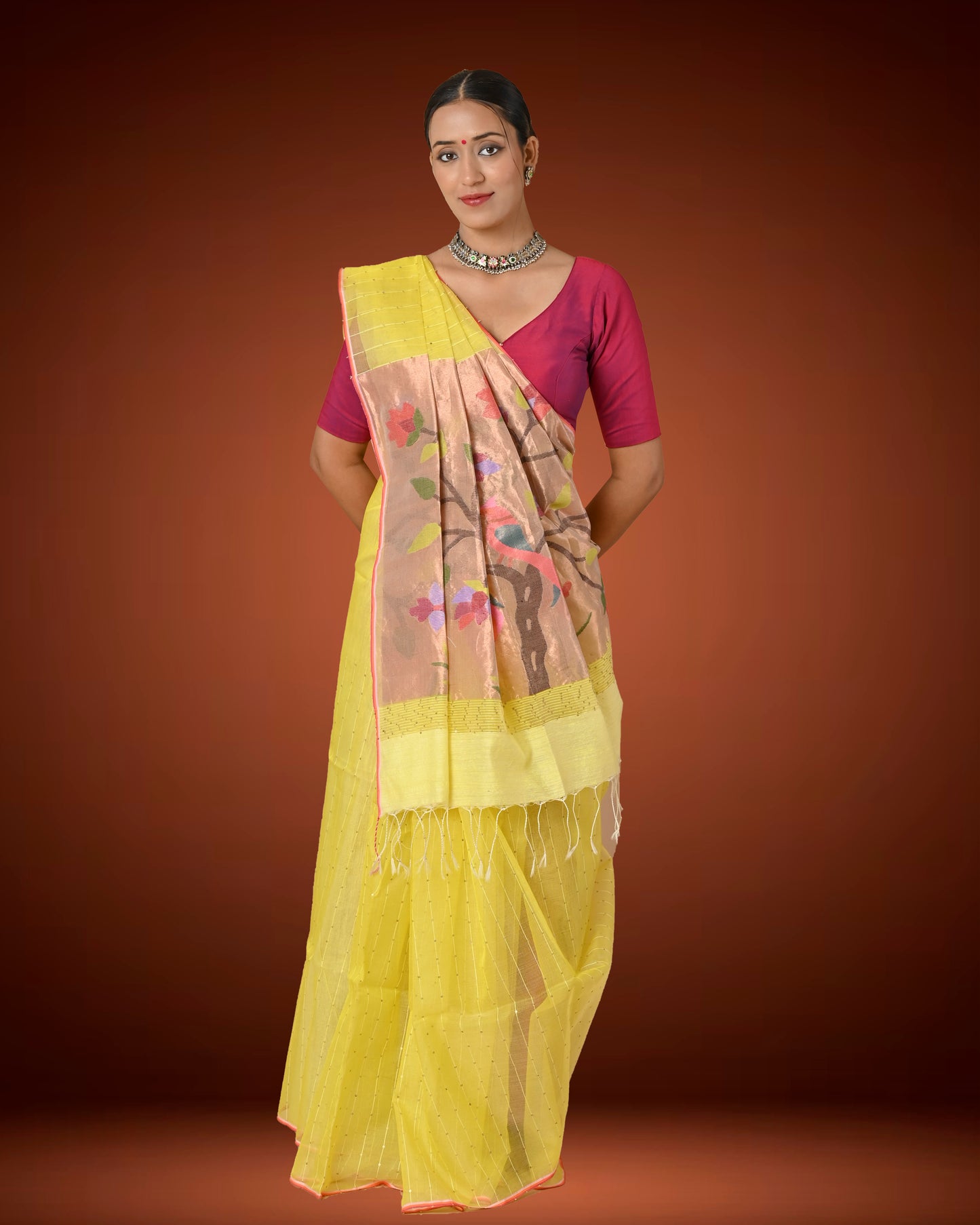 Pastel Yellow Kosa Silk Saree with Woven Pallu