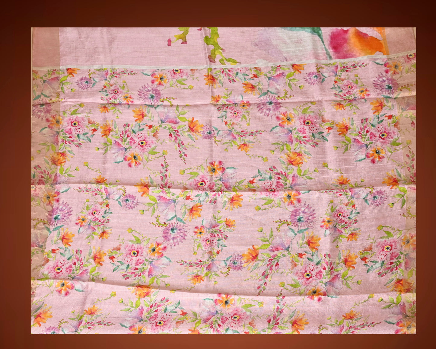 Pastel Pink Raw Silk Printed Saree with Bold Floral Motifs