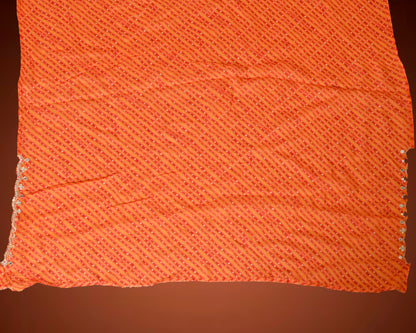 Orange Crape Georgette Leheriya Saree with Mirror Work Border
