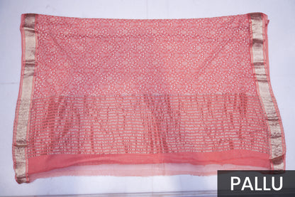 Graceful Peach Chiffon Saree with Resham Thread Embroidery & Golden Zari Border
