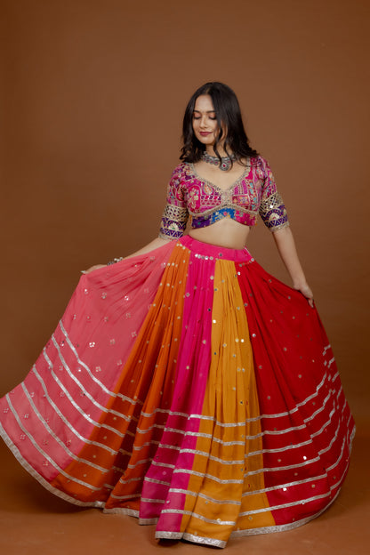 Multi-Shade Georgette Chaniya Choli Ensemble