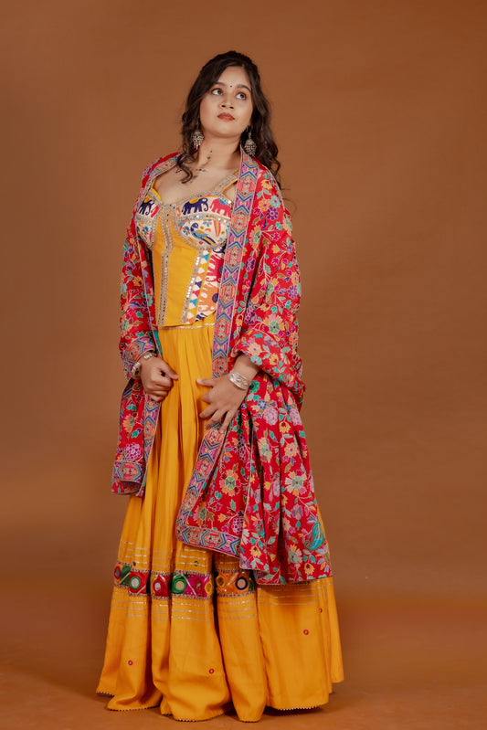 Vibrant Festive Silk Lehenga Set with Abhla Border Corset & Heritage Dupatta