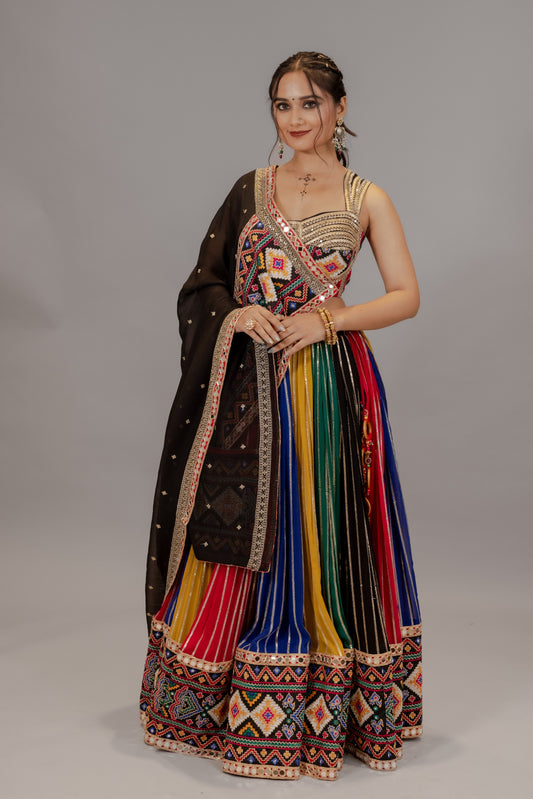 Heritage-Inspired Georgette Chaniya Choli with Intricate Mirror Border
