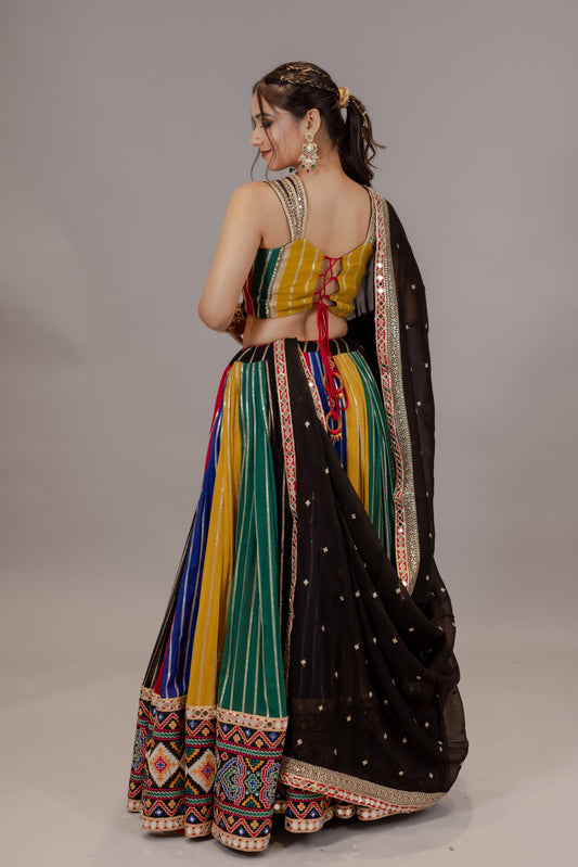 Heritage-Inspired Georgette Chaniya Choli with Intricate Mirror Border