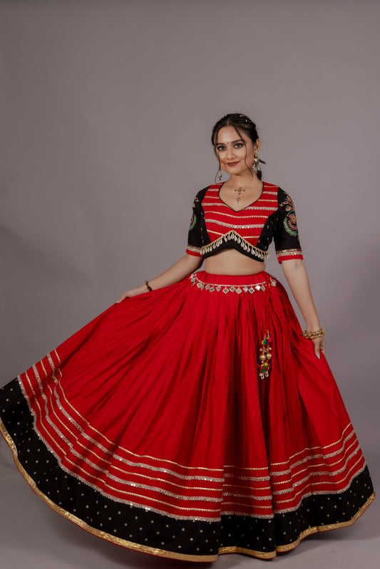 Meghnatha Red & Black Heritage Chaniya Choli with Mirror Work Dupatta