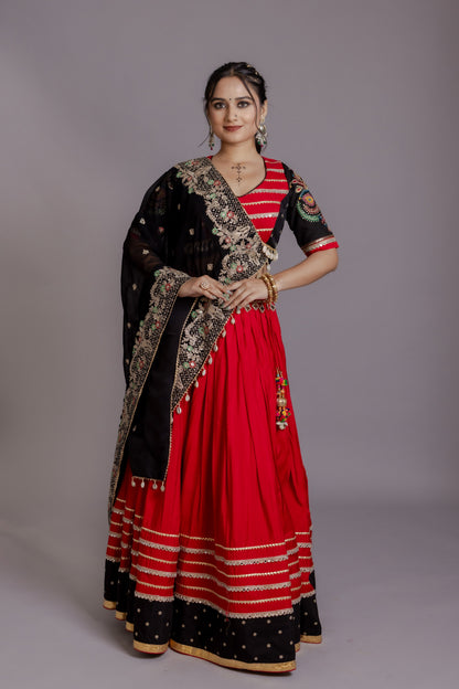Meghnatha Red & Black Heritage Chaniya Choli with Mirror Work Dupatta