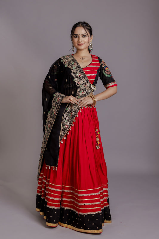 Meghnatha Red & Black Heritage Chaniya Choli with Mirror Work Dupatta