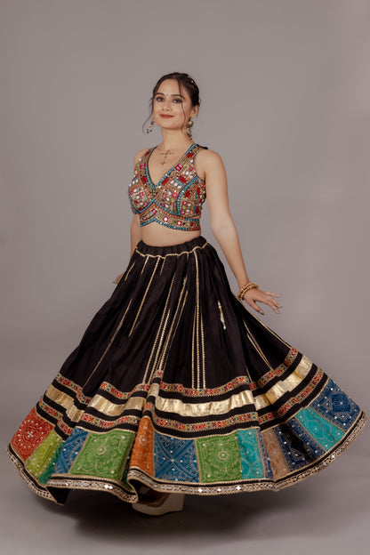 Regal Rutu Black Chaniya Choli with Multicolor Patchwork & Teal Dupatta