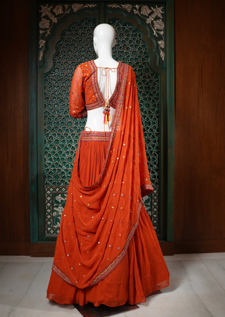 Orange Bandhani Lehenga Choli Set