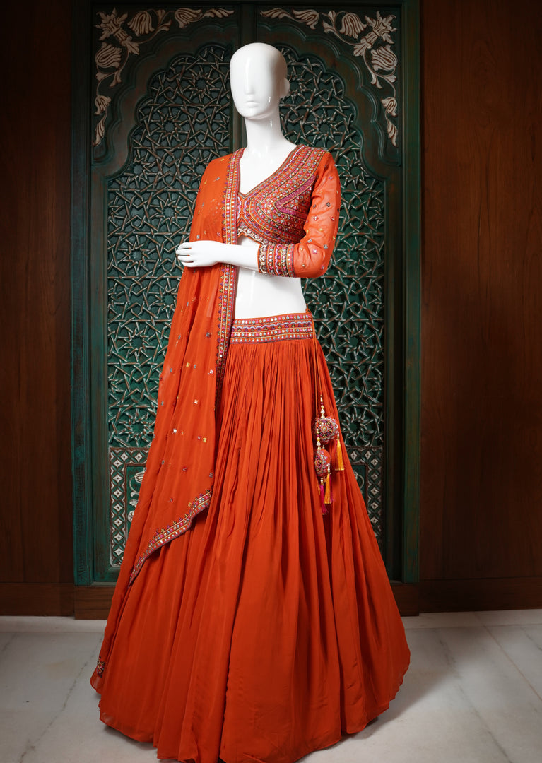 Orange Bandhani Lehenga Choli Set