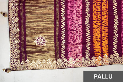 Royal Plum Gajji Silk Saree with Gota Patti Work
