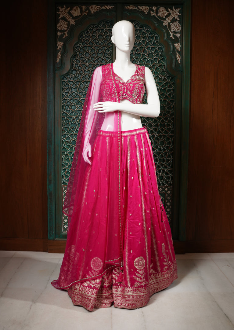 Pink Sequins Embroidered Wedding Lehenga Choli