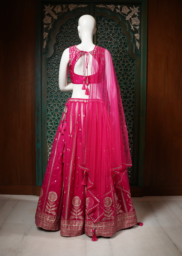 Pink Sequins Embroidered Wedding Lehenga Choli