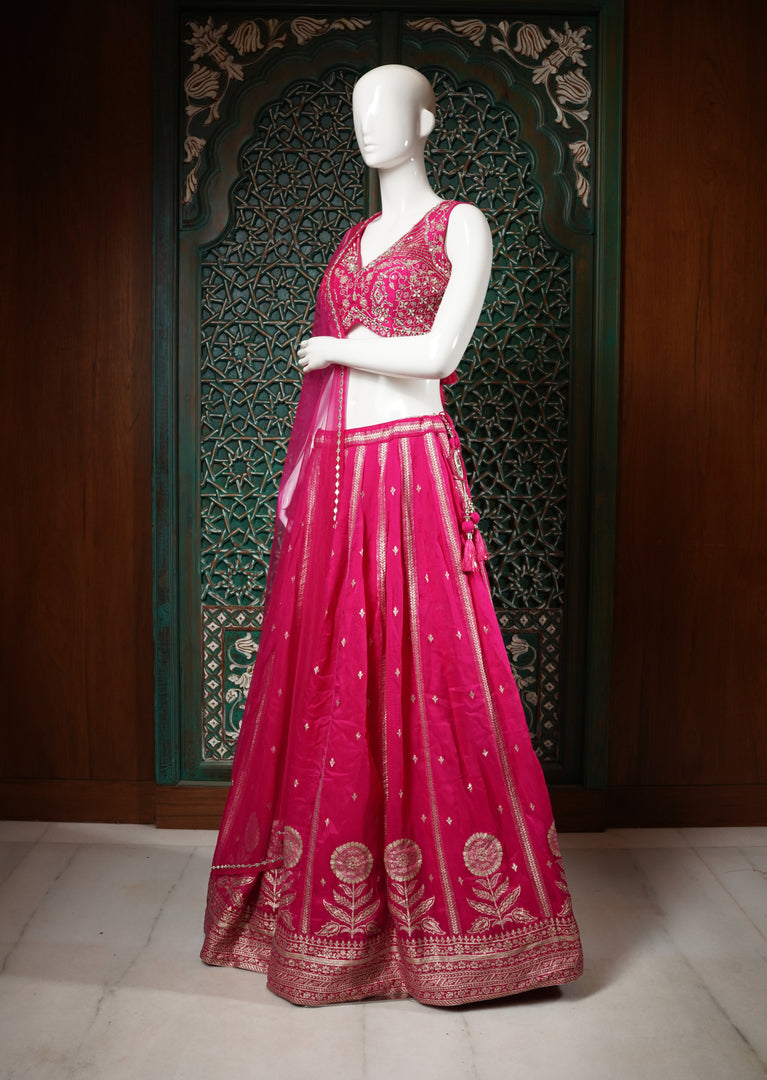 Pink Sequins Embroidered Wedding Lehenga Choli