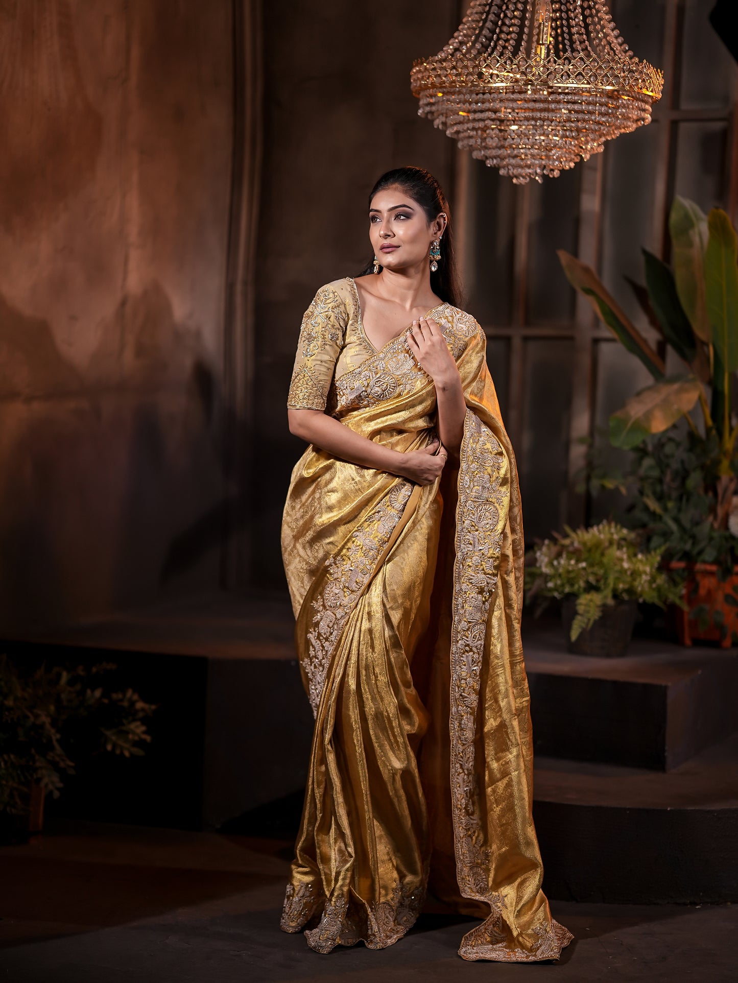 Golden Kanjivaram Silk Saree with Heritage Jardosi & Kardana Work