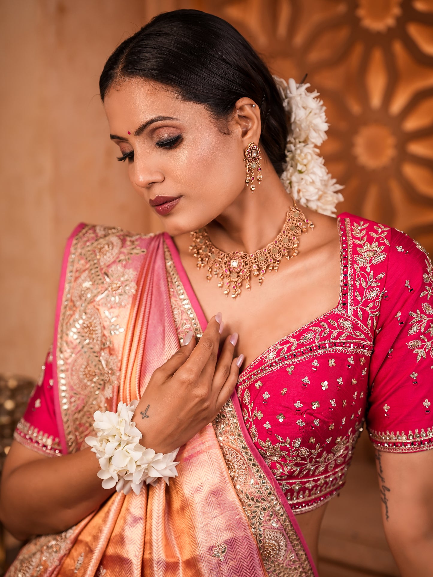 Elegant Kanjivaram Silk Saree with Intricate Jardosi & Gotapati Work