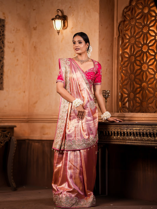 Elegant Kanjivaram Silk Saree with Intricate Jardosi & Gotapati Work