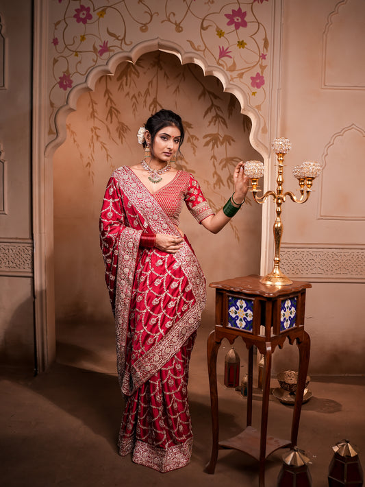 Royal Satin Silk Saree with Exquisite Jardosi Work