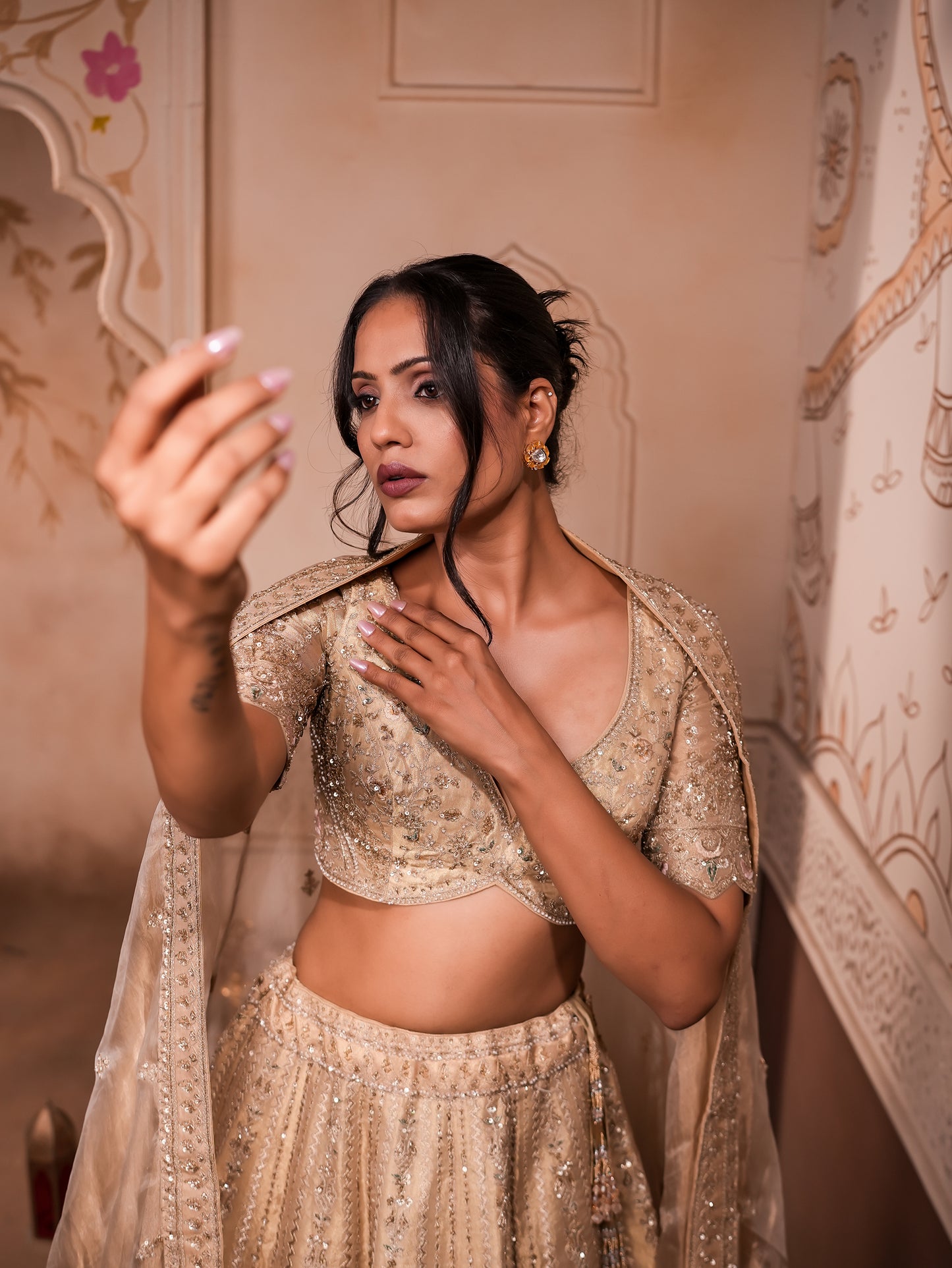 Elegant Tissue Silk Lehenga with Tanchoi & Kardana Work – Stitched Blouse & Single Dupatta