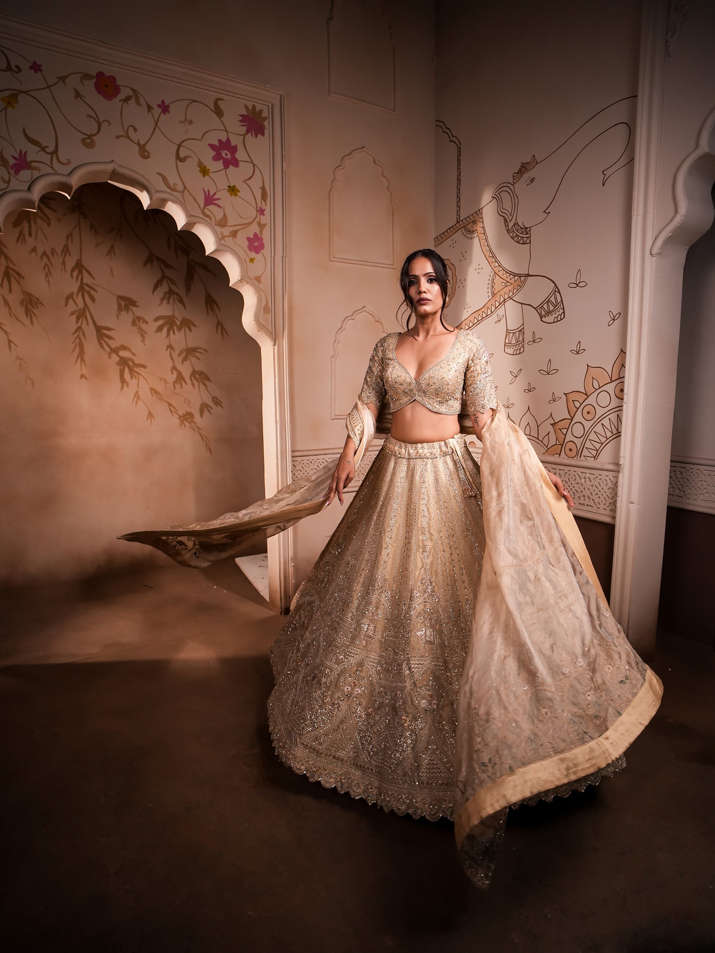 Elegant Tissue Silk Lehenga with Tanchoi & Kardana Work – Stitched Blouse & Single Dupatta