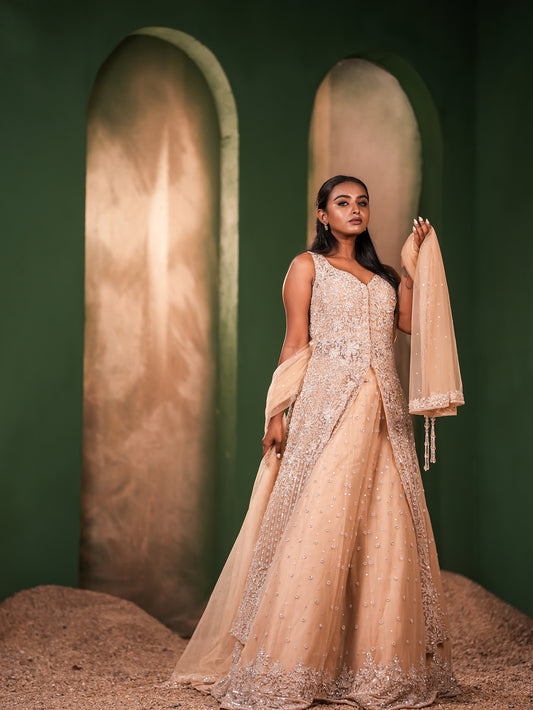 Graceful Organza Silk Gown with Sequin Embellishments & Dupatta