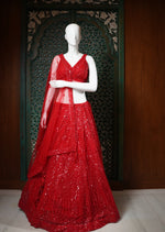 Load image into Gallery viewer, Red Sequined Bridal Lehenga Choli Set
