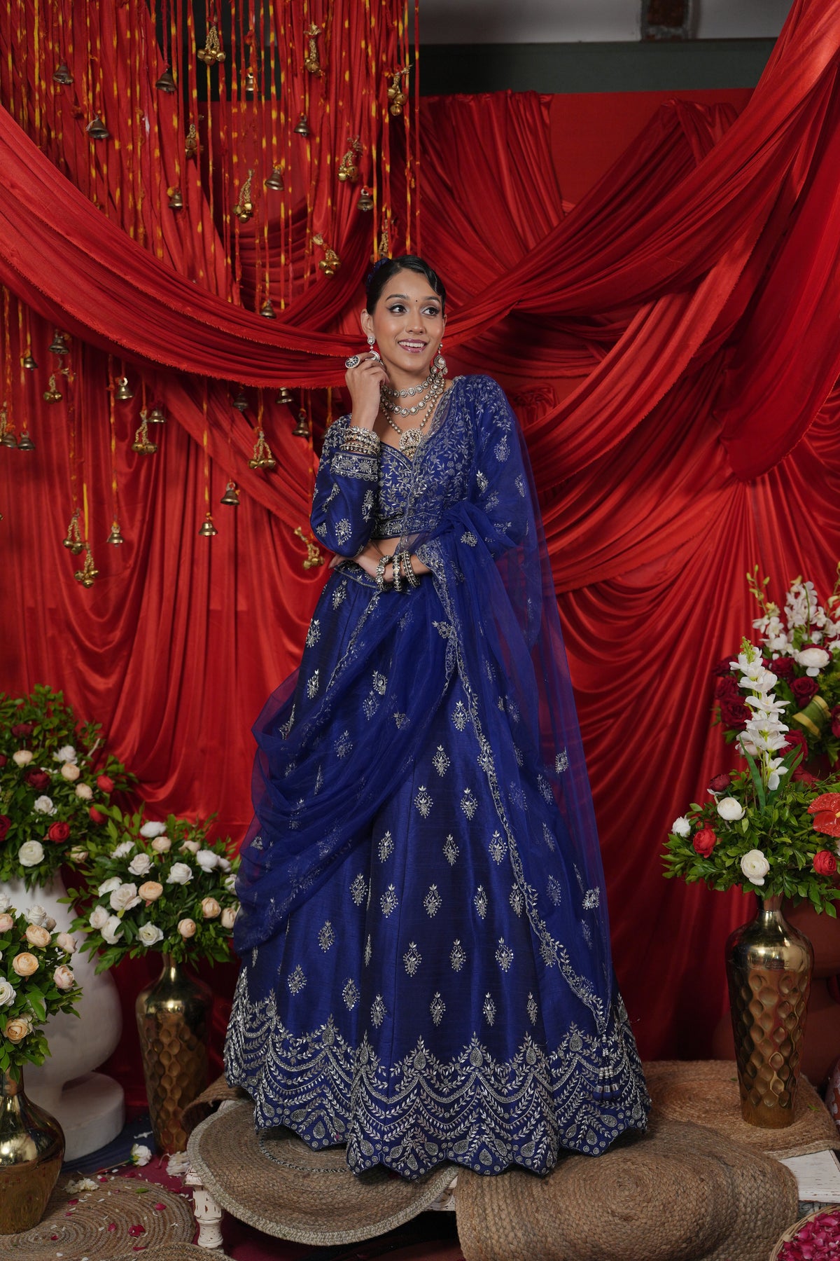 Royal Blue Embroidered Lehenga Choli with Intricate Zari Work