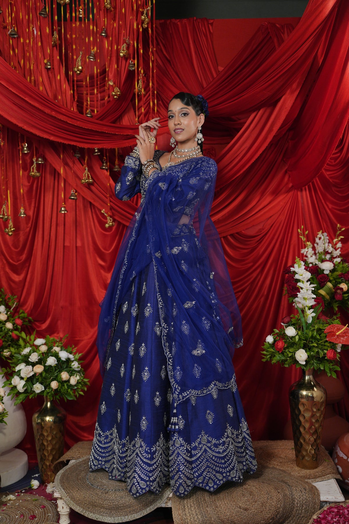 Royal Blue Embroidered Lehenga Choli with Intricate Zari Work