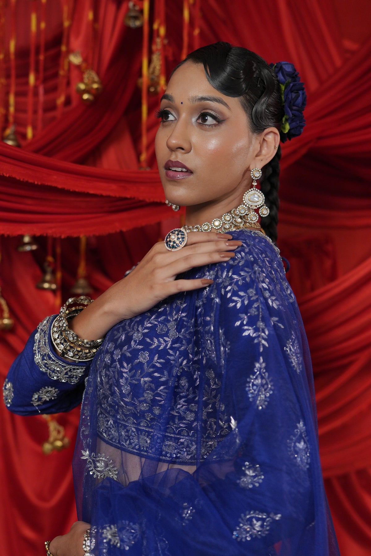 Royal Blue Embroidered Lehenga Choli with Intricate Zari Work
