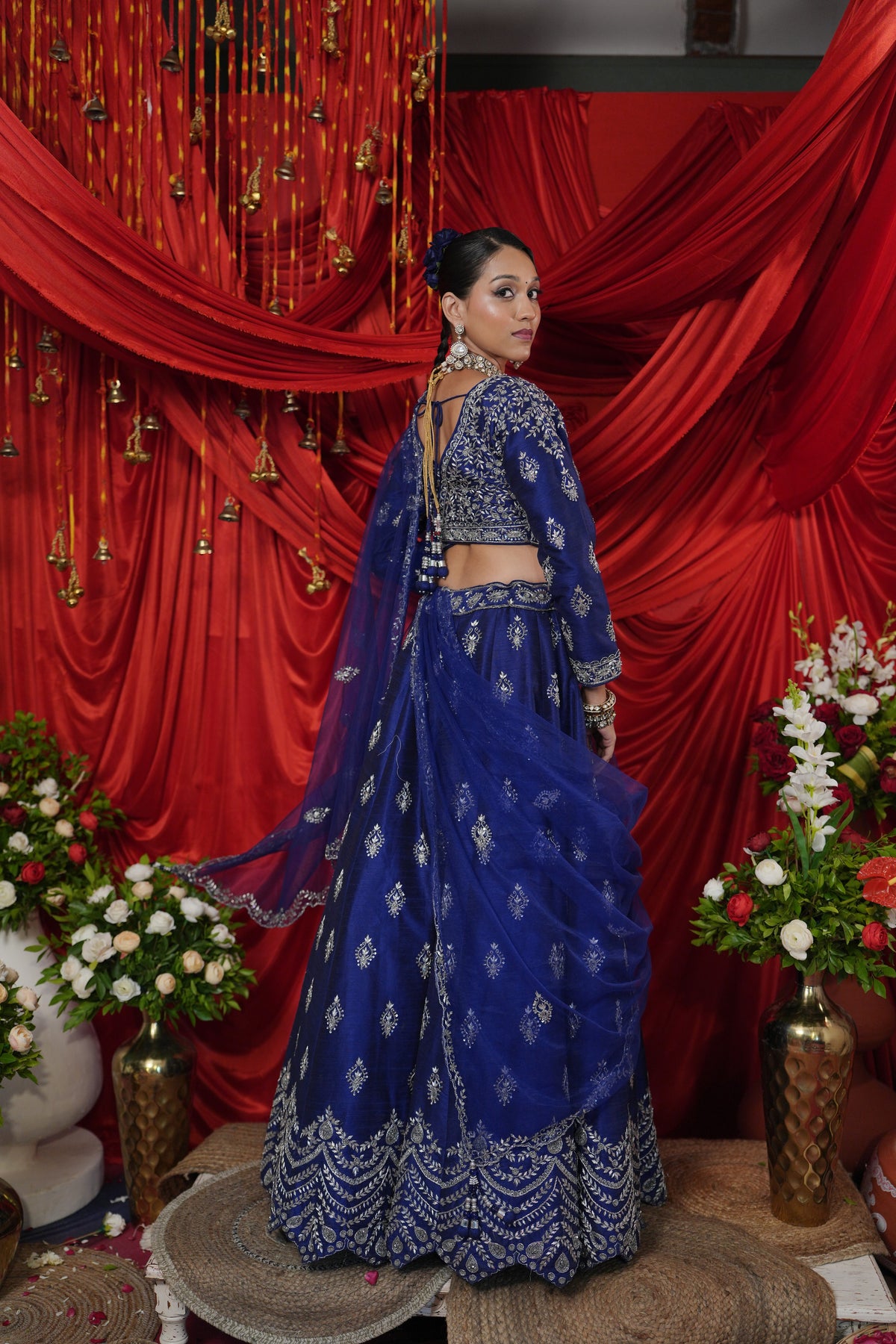 Royal Blue Embroidered Lehenga Choli with Intricate Zari Work