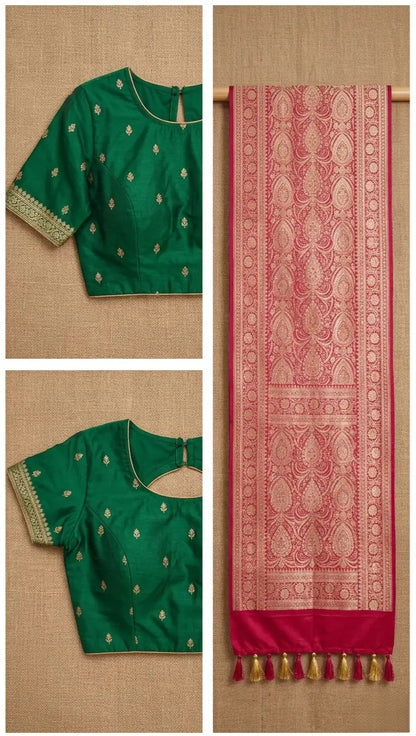 Royal Red Satin Silk Saree with Zari Border & Woven Pallu