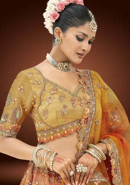 Designer Tissue Silk Embroidered Lehenga Set with Machine Thread and Sequin Work