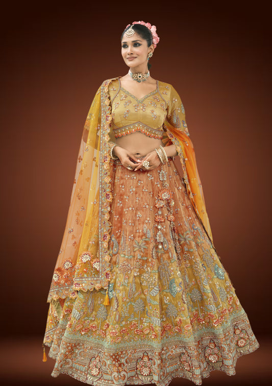 Designer Tissue Silk Embroidered Lehenga Set with Machine Thread and Sequin Work