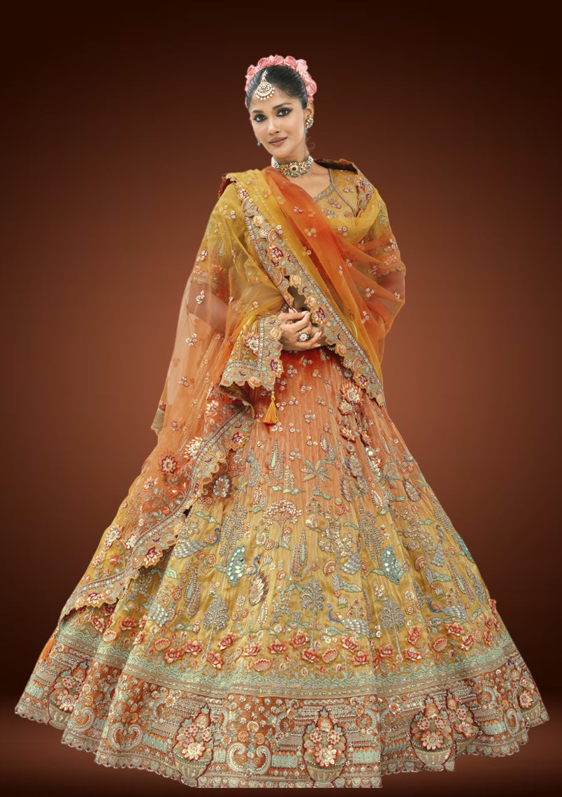 Designer Tissue Silk Embroidered Lehenga Set with Machine Thread and Sequin Work