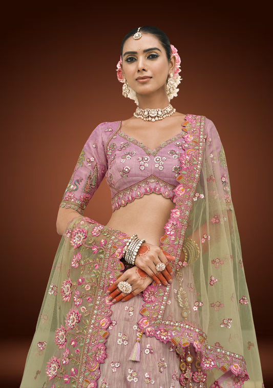 Shaded Tissue Silk Unstitched Chaniya Choli with Sequins Work