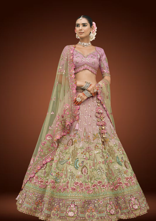 Shaded Tissue Silk Unstitched Chaniya Choli with Sequins Work