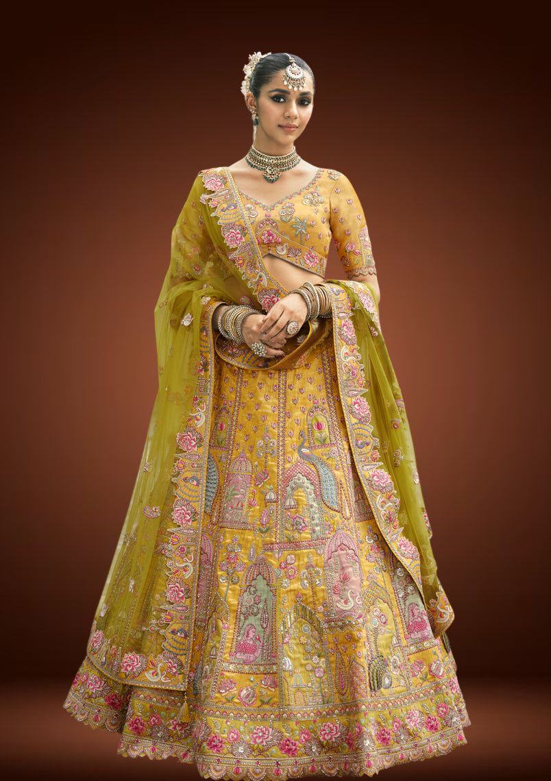 Elegant Tissue Silk Lehenga Set with Sequin & Thread Embroidery
