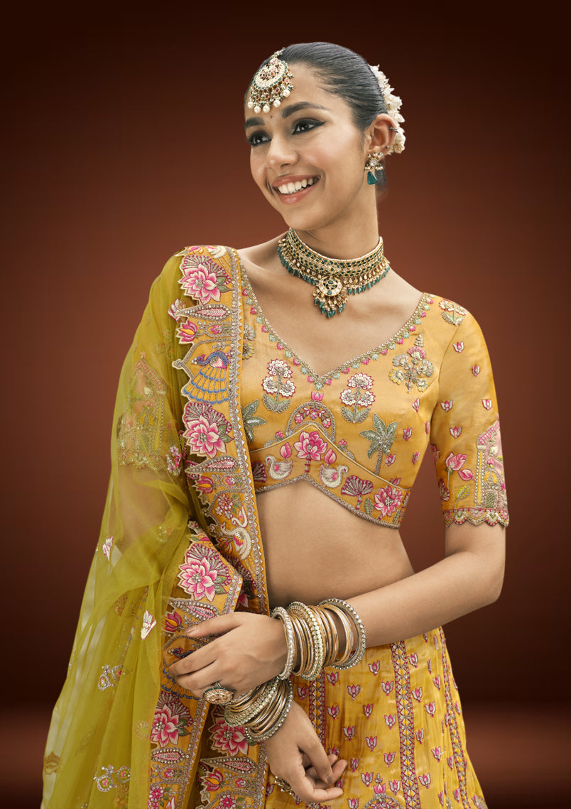 Elegant Tissue Silk Lehenga Set with Sequin & Thread Embroidery