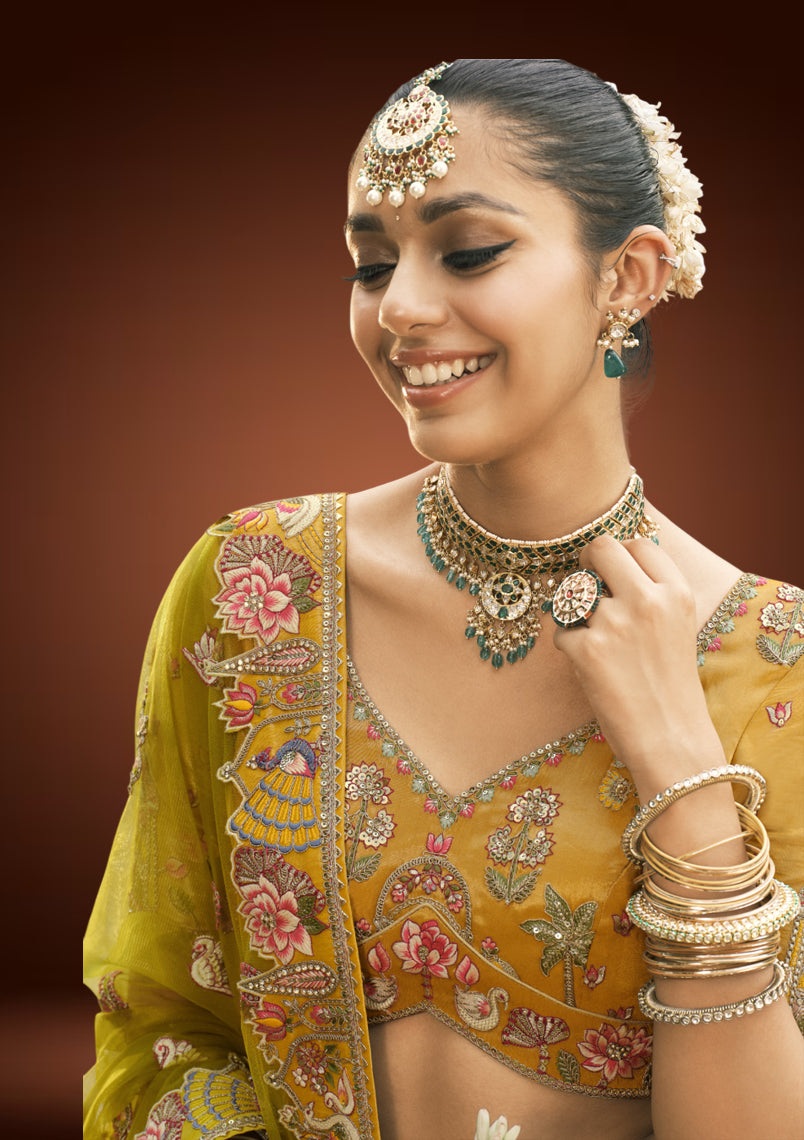 Elegant Tissue Silk Lehenga Set with Sequin & Thread Embroidery