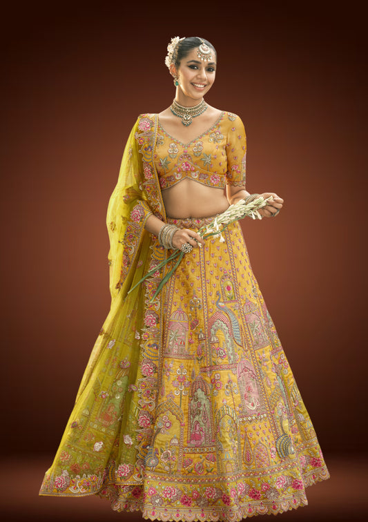 Elegant Tissue Silk Lehenga Set with Sequin & Thread Embroidery