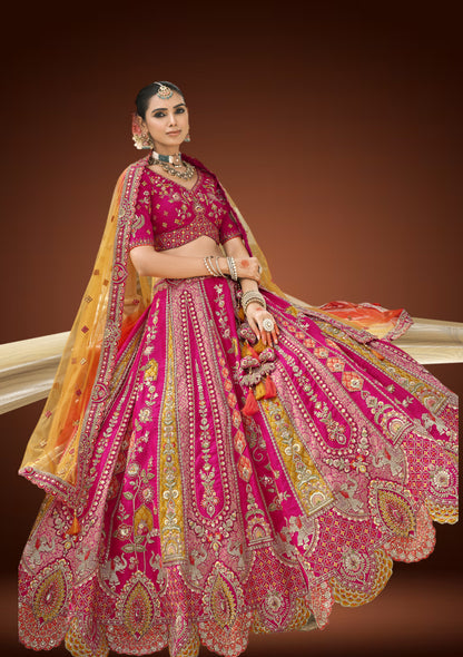 Raw Silk Multicolor Embroidered Chaniya Choli